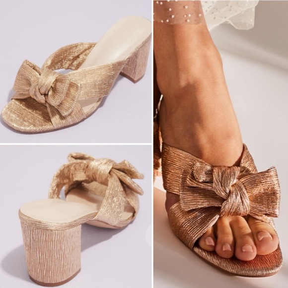 DB STUDIO Pleated Metallic Bow Mules Size 10 - Picture 1 of 7